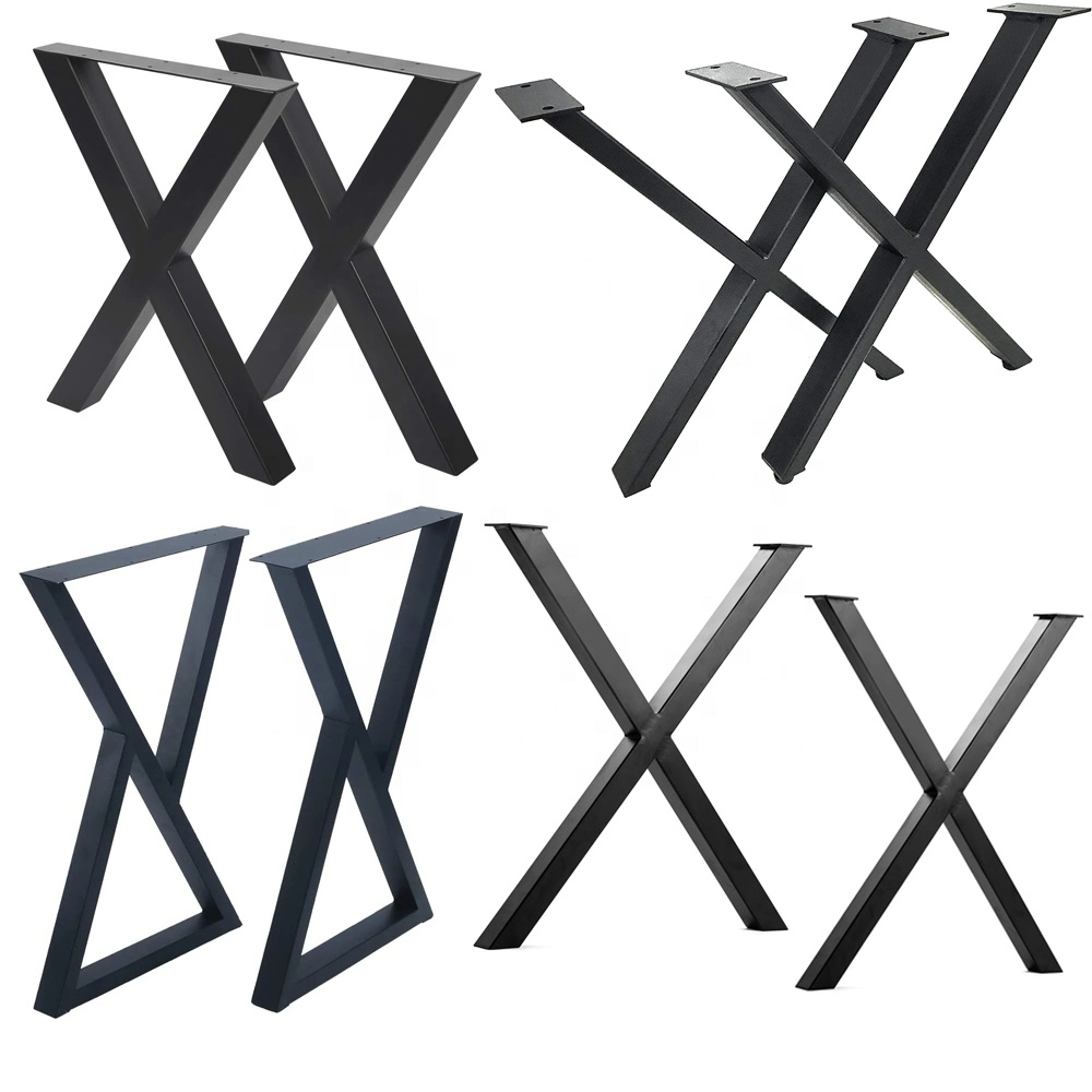 X-Shape Trestles Metal Dining Coffee Table Legs Office Furniture Legs Cast Iron Wooden Bench Outdoor Anti Rust Black Frame Legs for Console Table DIY Parks Feet